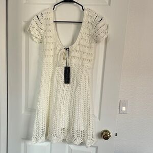 Dolls Kill Cream Crochet Mini Dress